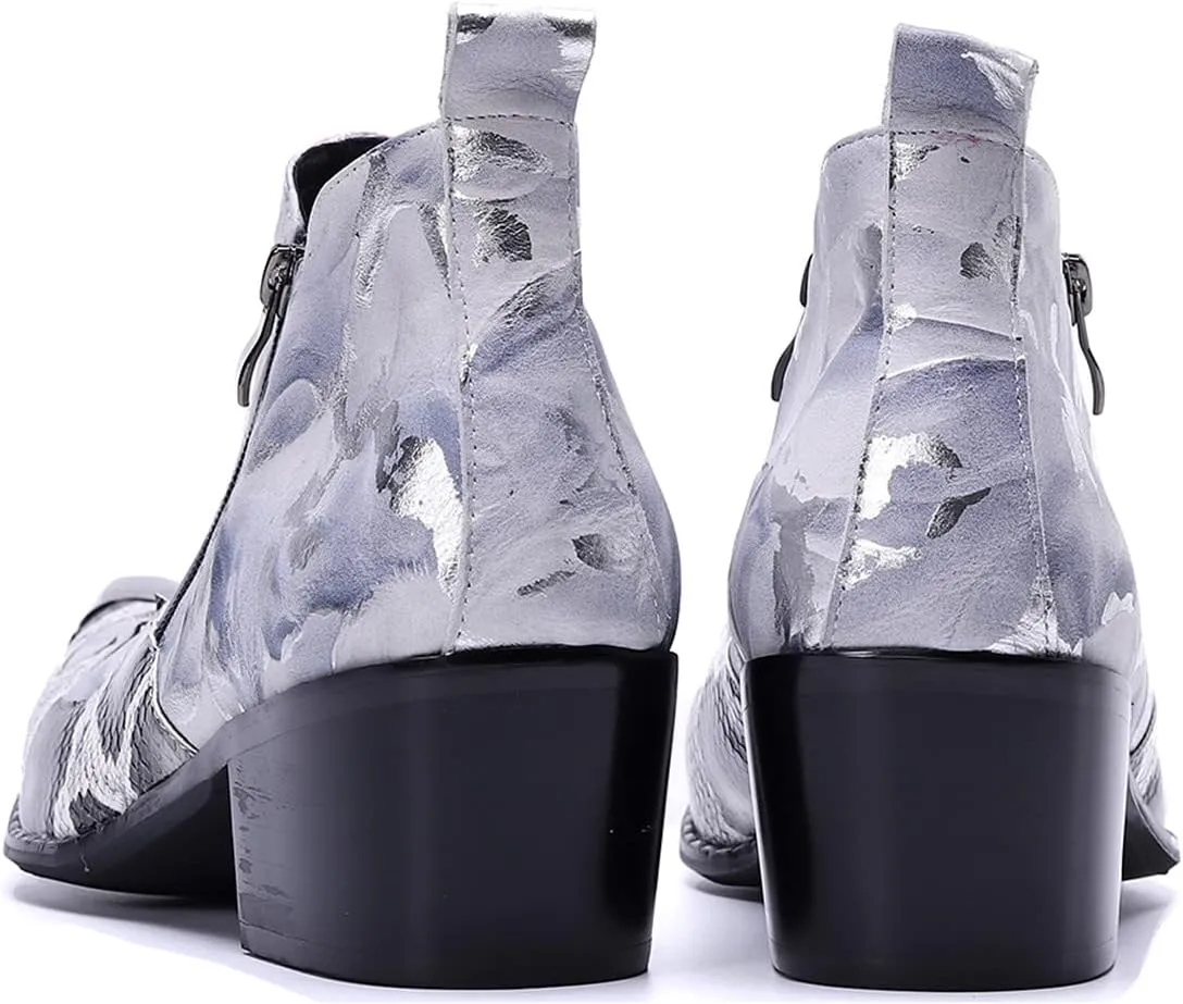 Santimon Mens Chelsea Boots Dress Casual Party Metal Tip Toe Genuine Leather Double Zipper Two Tone Ankle Boots Fashion Western Cowboy Disco Ballroom Wedding Tuxedo Chukka Boots