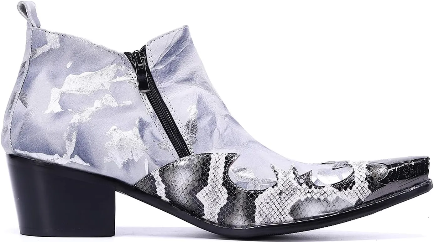 Santimon Mens Chelsea Boots Dress Casual Party Metal Tip Toe Genuine Leather Double Zipper Two Tone Ankle Boots Fashion Western Cowboy Disco Ballroom Wedding Tuxedo Chukka Boots