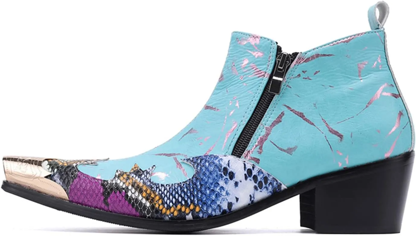 Santimon Mens Chelsea Boots Dress Casual Party Metal Tip Toe Genuine Leather Double Zipper Two Tone Ankle Boots Fashion Western Cowboy Disco Ballroom Wedding Tuxedo Chukka Boots