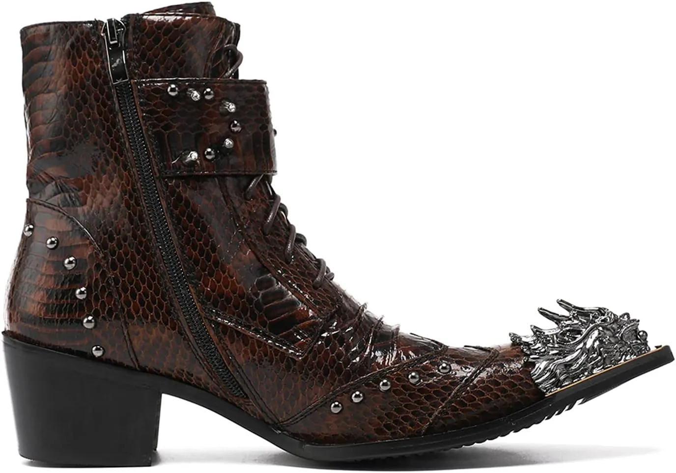 Santimon Mens Oxfords Boots Casual Dress Cowboy Boots Genuine Leather Metal Wingtip Toe Rivets Western Boots Fashion Ballroom Tuxedo Party Disco Rock Singer Prom Wedding Mid Top Boots for Men
