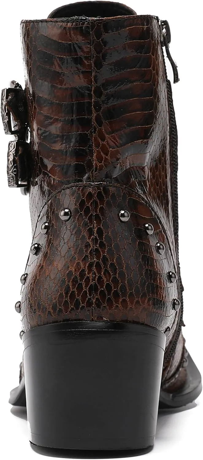 Santimon Mens Oxfords Boots Casual Dress Cowboy Boots Genuine Leather Metal Wingtip Toe Rivets Western Boots Fashion Ballroom Tuxedo Party Disco Rock Singer Prom Wedding Mid Top Boots for Men