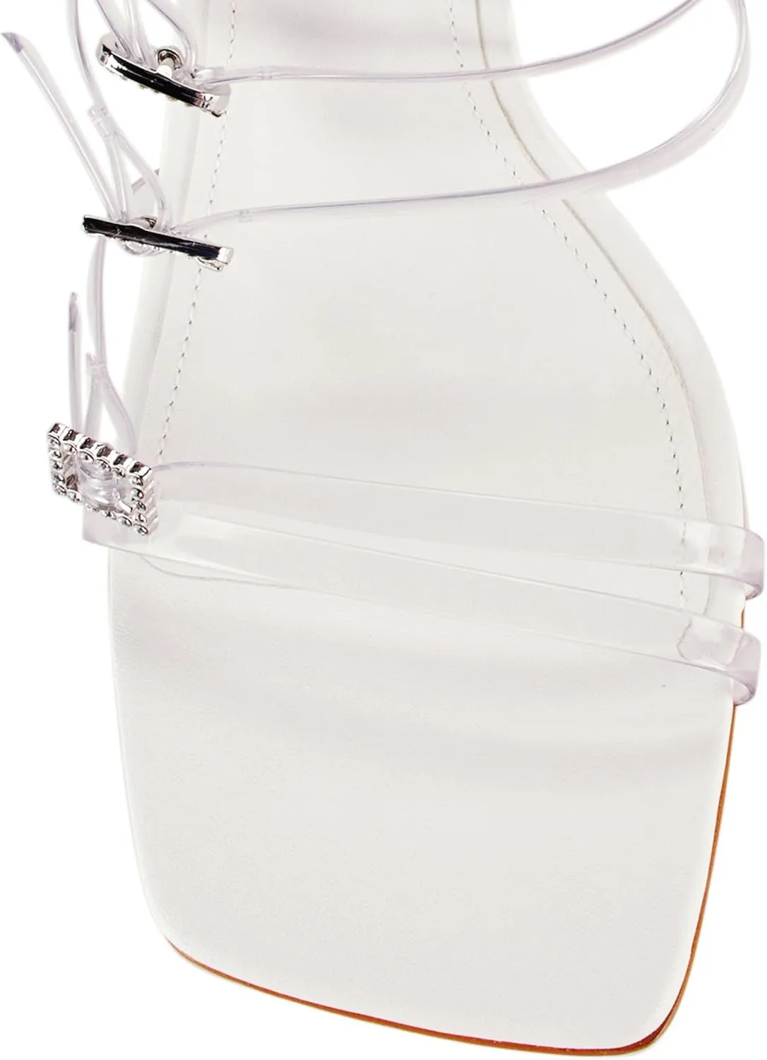 SCHUTZ Noelle White Crystal Detail Ankle Strap Open Toe Flared High Heel Sandals