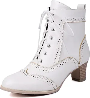 SEIFIN Women's Lace Up Vintage Victorian Boots for Women Chunky Heel Brogue Ankle Boots Witch Shoes Oxford Wingtip Boots Round Toe Pirate Boots Shoes