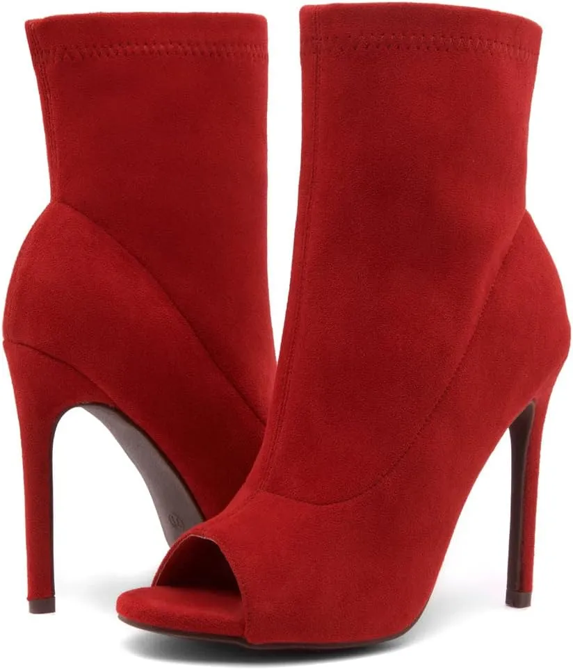 Shoe Land Chelsee Womens Peep Toe Ankle Booties Stiletto High Heel Dress Boots