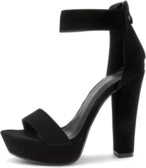 Shoe Land SL-Cutesy Women's Platform Heels Chunky Block High Heeled Sandals Open Toe Ankle Strappy High Heels Black Red Chunky Platform Heels for Prom Wedding Party