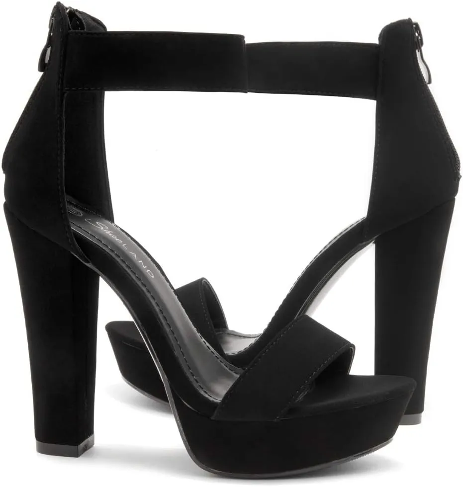 Shoe Land SL-Cutesy Women's Platform Heels Chunky Block High Heeled Sandals Open Toe Ankle Strappy High Heels Black Red Chunky Platform Heels for Prom Wedding Party