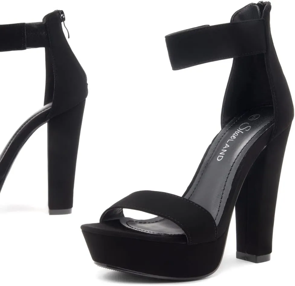 Shoe Land SL-Cutesy Women's Platform Heels Chunky Block High Heeled Sandals Open Toe Ankle Strappy High Heels Black Red Chunky Platform Heels for Prom Wedding Party