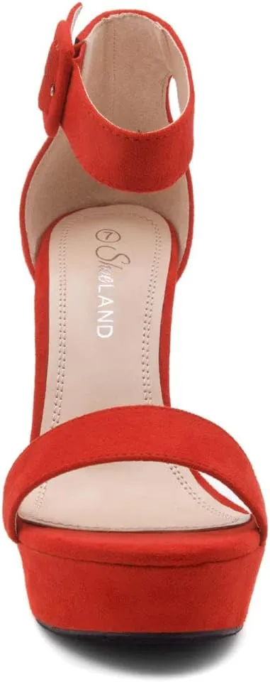 Shoe Land SL-Cutesy Women's Platform Heels Chunky Block High Heeled Sandals Open Toe Ankle Strappy High Heels Black Red Chunky Platform Heels for Prom Wedding Party