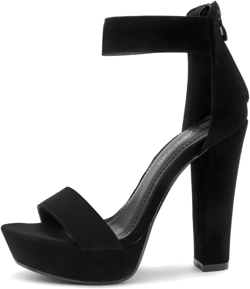 Shoe Land SL-Cutesy Women's Platform Heels Chunky Block High Heeled Sandals Open Toe Ankle Strappy High Heels Black Red Chunky Platform Heels for Prom Wedding Party