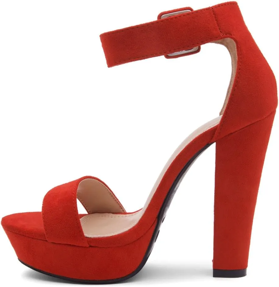 Shoe Land SL-Cutesy Women's Platform Heels Chunky Block High Heeled Sandals Open Toe Ankle Strappy High Heels Black Red Chunky Platform Heels for Prom Wedding Party