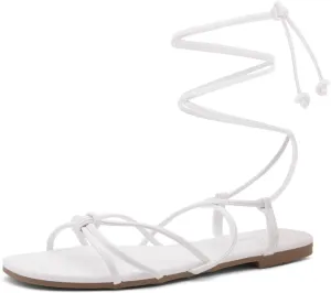 Shoe Land Women’s Flat Lace Up Sandals – Strappy Gladiator Sandals with Adjustable Crisscross Ankle Straps | Comfortable Open Toe Shoes for Summer, Beach & Travel