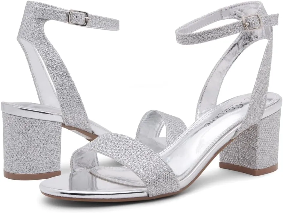 Shoe Land Women's Low Heels – 2.75 Inch Chunky Block Heeled Sandals | Clear Sandals, Open Toe Dressy Short Heels with Ankle Strap for Wedding, Prom & Party
