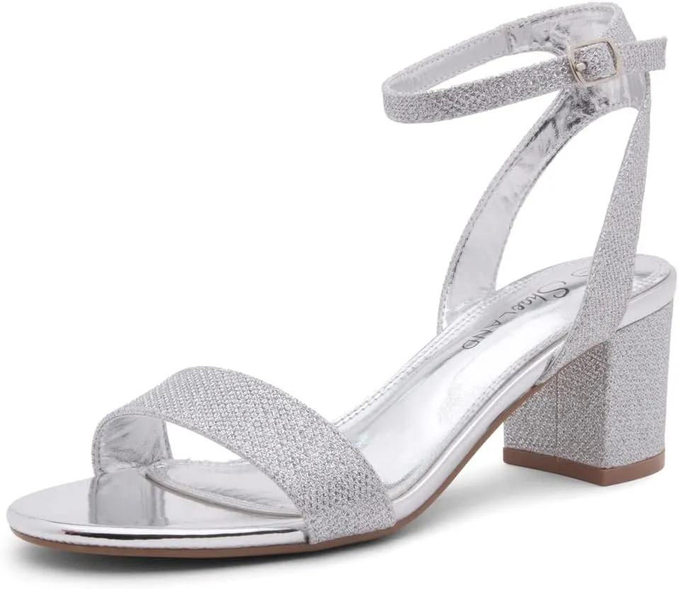 Shoe Land Women's Low Heels – 2.75 Inch Chunky Block Heeled Sandals | Clear Sandals, Open Toe Dressy Short Heels with Ankle Strap for Wedding, Prom & Party