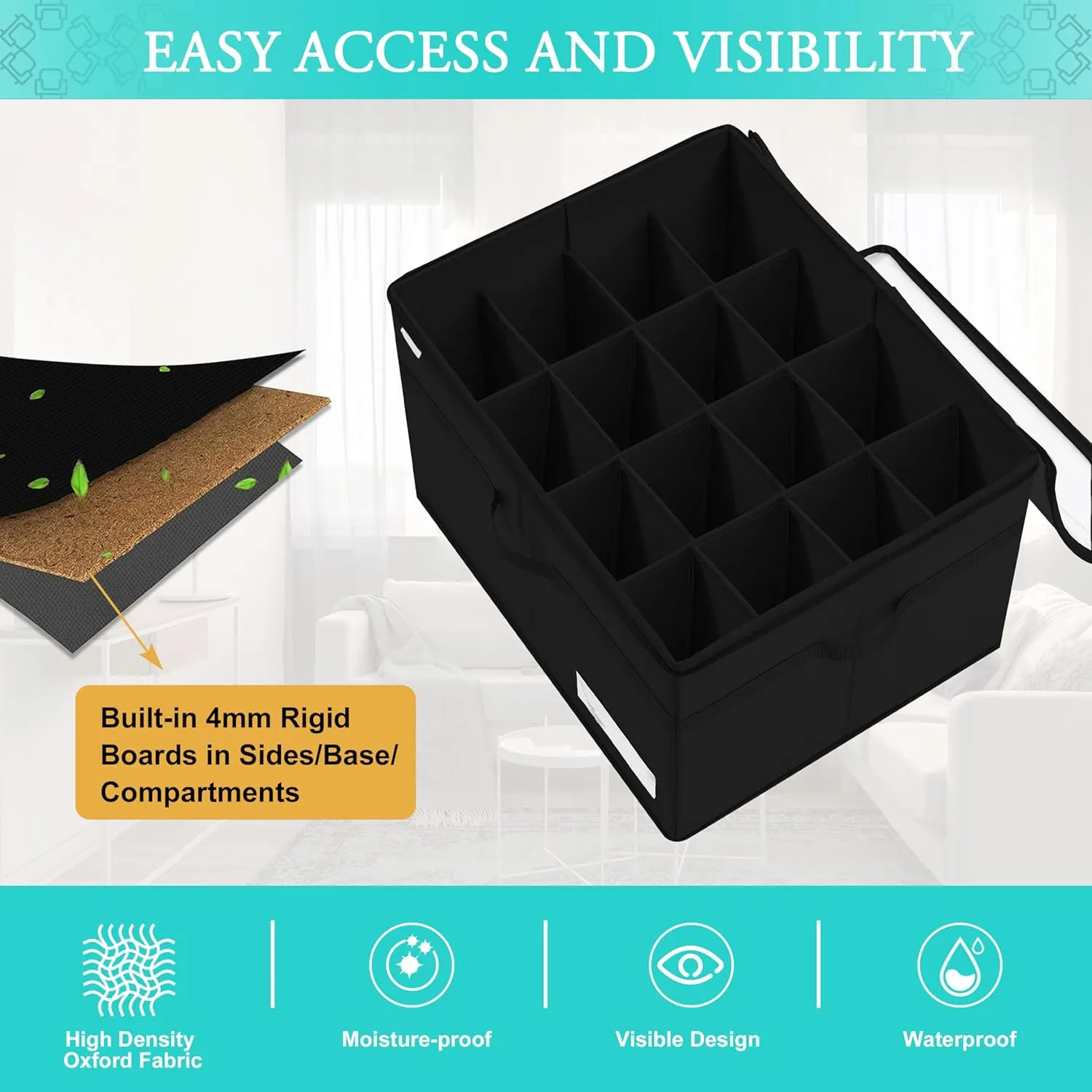 Shoe Storage Organizer, Fits 16 Pairs, Large Shoe Organizer Box for Closet, Clear Foldable Shoes Containers w/Bottom Support, Space Saving Shoe Cubby Storage Boxes w/Reinforced Handles, Black