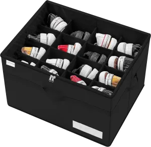 Shoe Storage Organizer, Fits 16 Pairs, Large Shoe Organizer Box for Closet, Clear Foldable Shoes Containers w/Bottom Support, Space Saving Shoe Cubby Storage Boxes w/Reinforced Handles, Black