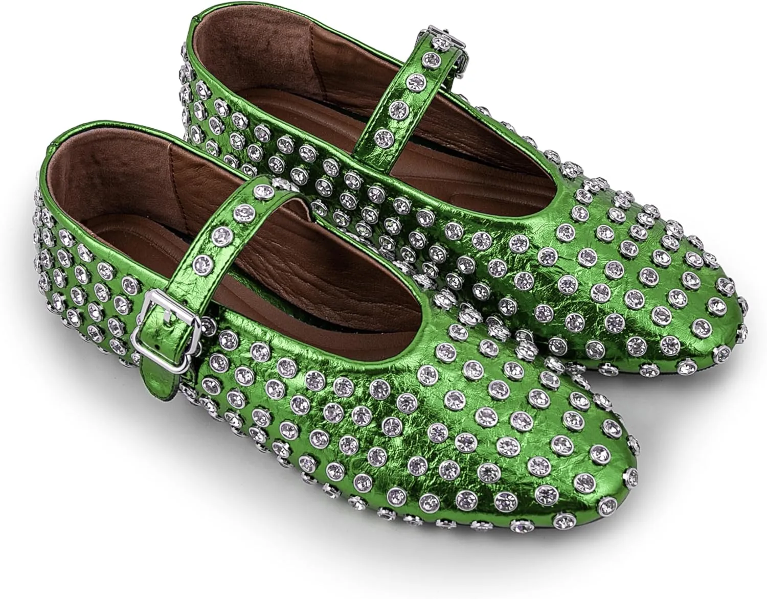Silver Flats for Women Rhinestone Round Toe Ballet Flats Shoes Women Rubber Sole Casual Dress Up