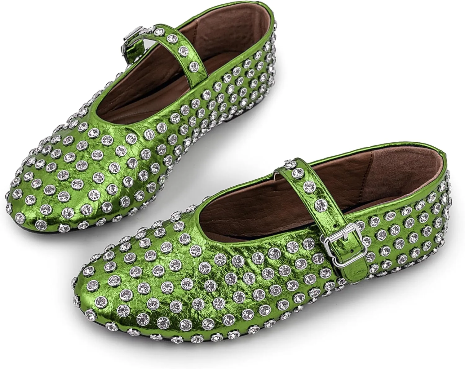 Silver Flats for Women Rhinestone Round Toe Ballet Flats Shoes Women Rubber Sole Casual Dress Up