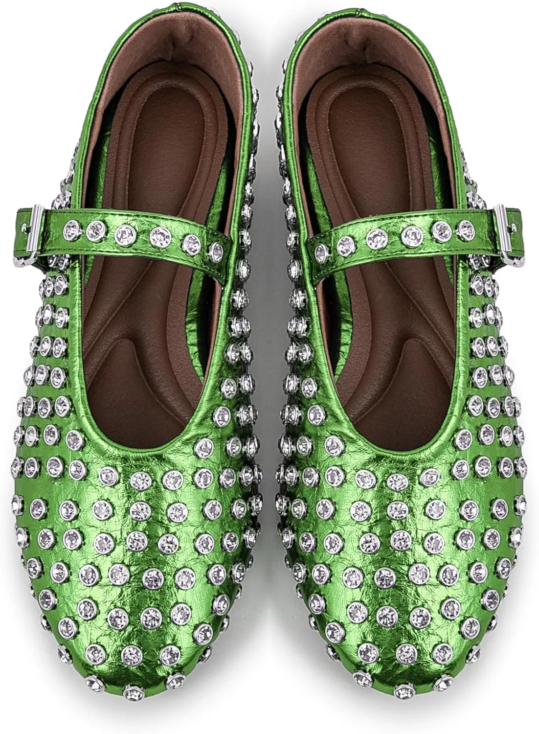 Silver Flats for Women Rhinestone Round Toe Ballet Flats Shoes Women Rubber Sole Casual Dress Up