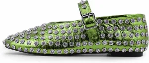 Silver Flats for Women Rhinestone Round Toe Ballet Flats Shoes Women Rubber Sole Casual Dress Up