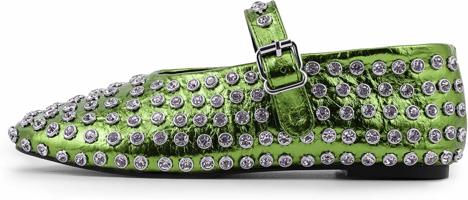 Silver Flats for Women Rhinestone Round Toe Ballet Flats Shoes Women Rubber Sole Casual Dress Up