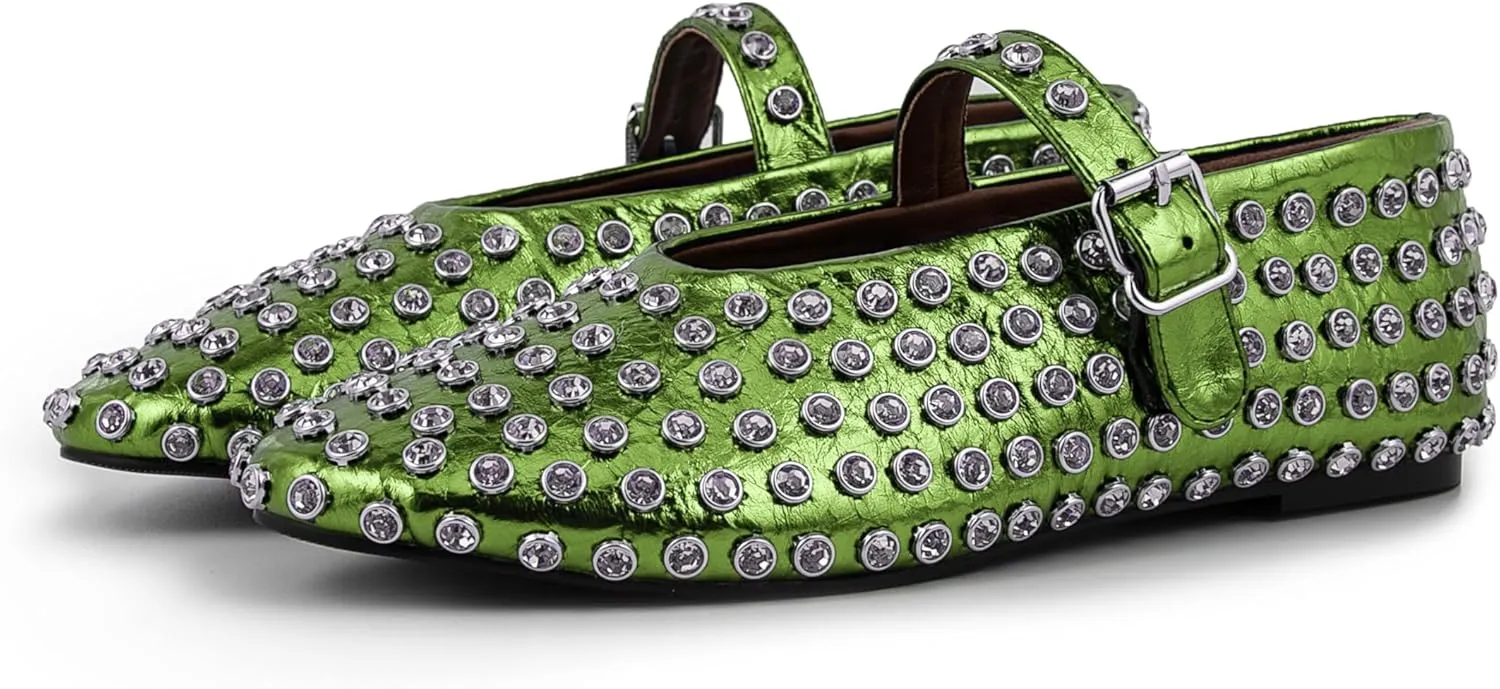 Silver Flats for Women Rhinestone Round Toe Ballet Flats Shoes Women Rubber Sole Casual Dress Up