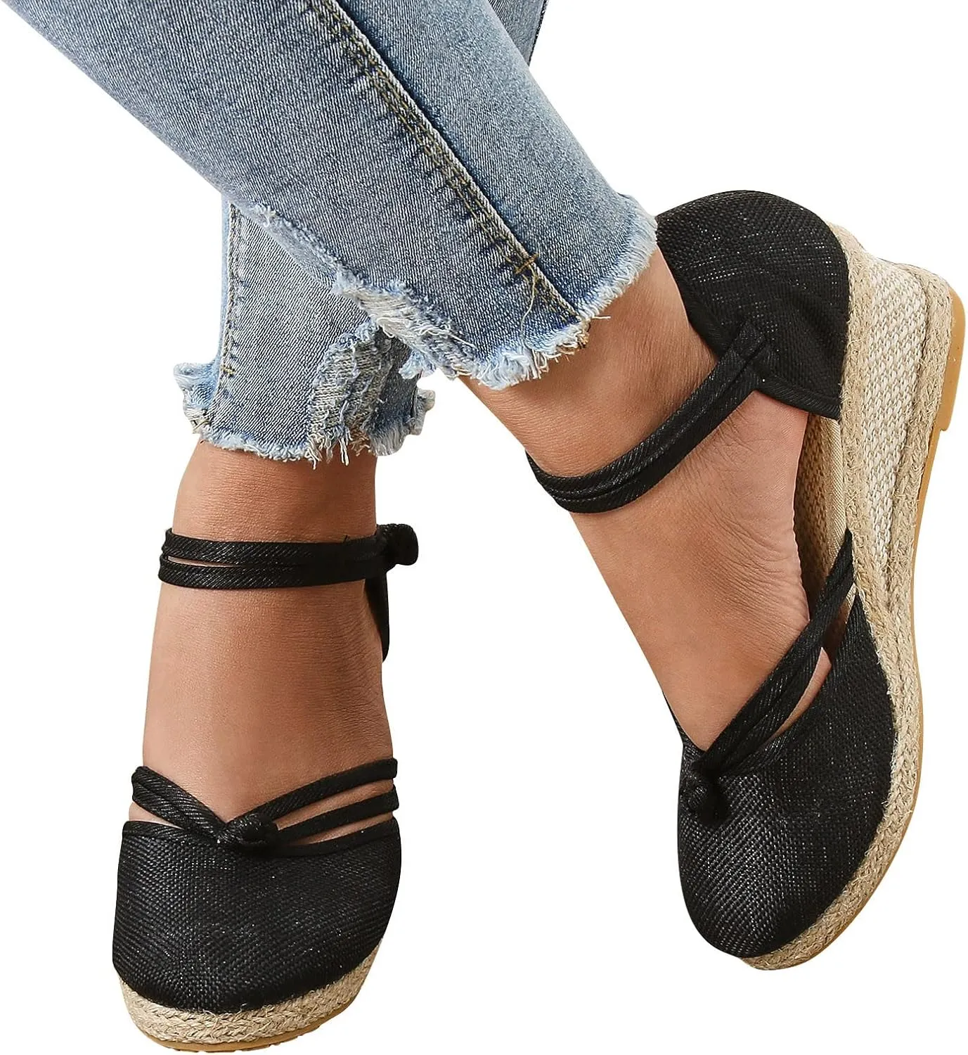 Slide Spring Wedge Sandals for Women Dressy Covered Toe Summer Straw Ladies Trendy Cover Heel 2024 Buckle Work Office