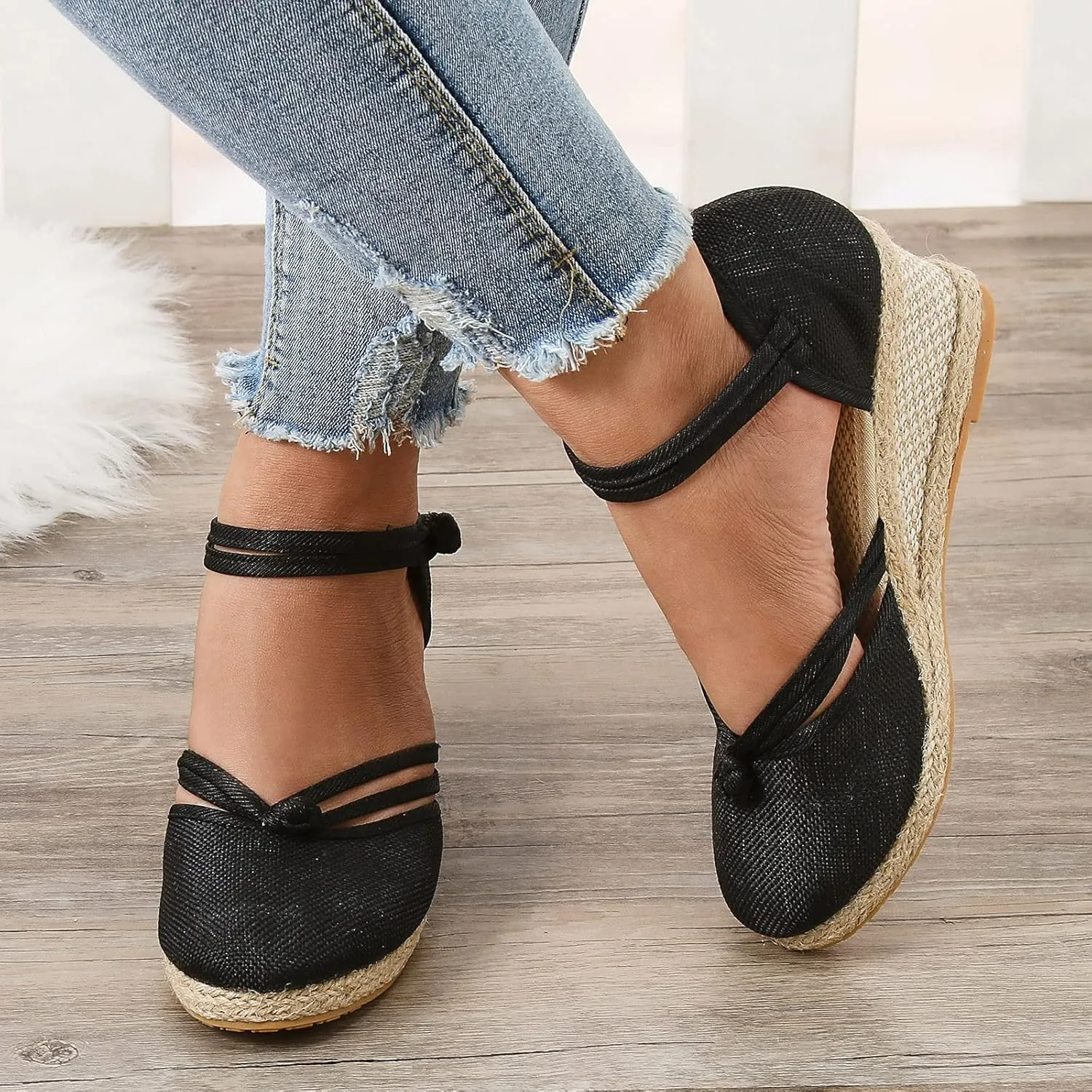 Slide Spring Wedge Sandals for Women Dressy Covered Toe Summer Straw Ladies Trendy Cover Heel 2024 Buckle Work Office