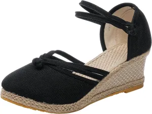 Slide Spring Wedge Sandals for Women Dressy Covered Toe Summer Straw Ladies Trendy Cover Heel 2024 Buckle Work Office