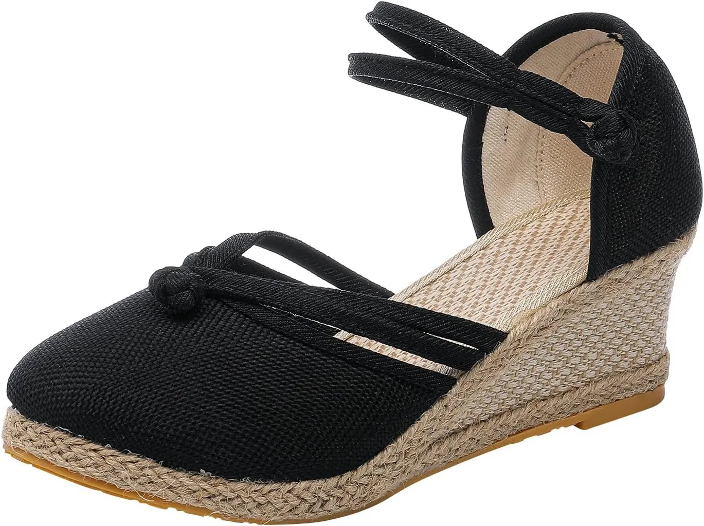 Slide Spring Wedge Sandals for Women Dressy Covered Toe Summer Straw Ladies Trendy Cover Heel 2024 Buckle Work Office