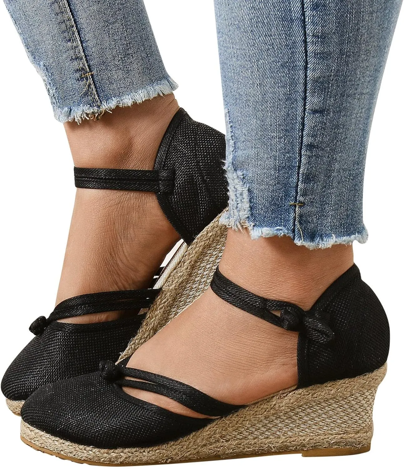 Slide Spring Wedge Sandals for Women Dressy Covered Toe Summer Straw Ladies Trendy Cover Heel 2024 Buckle Work Office
