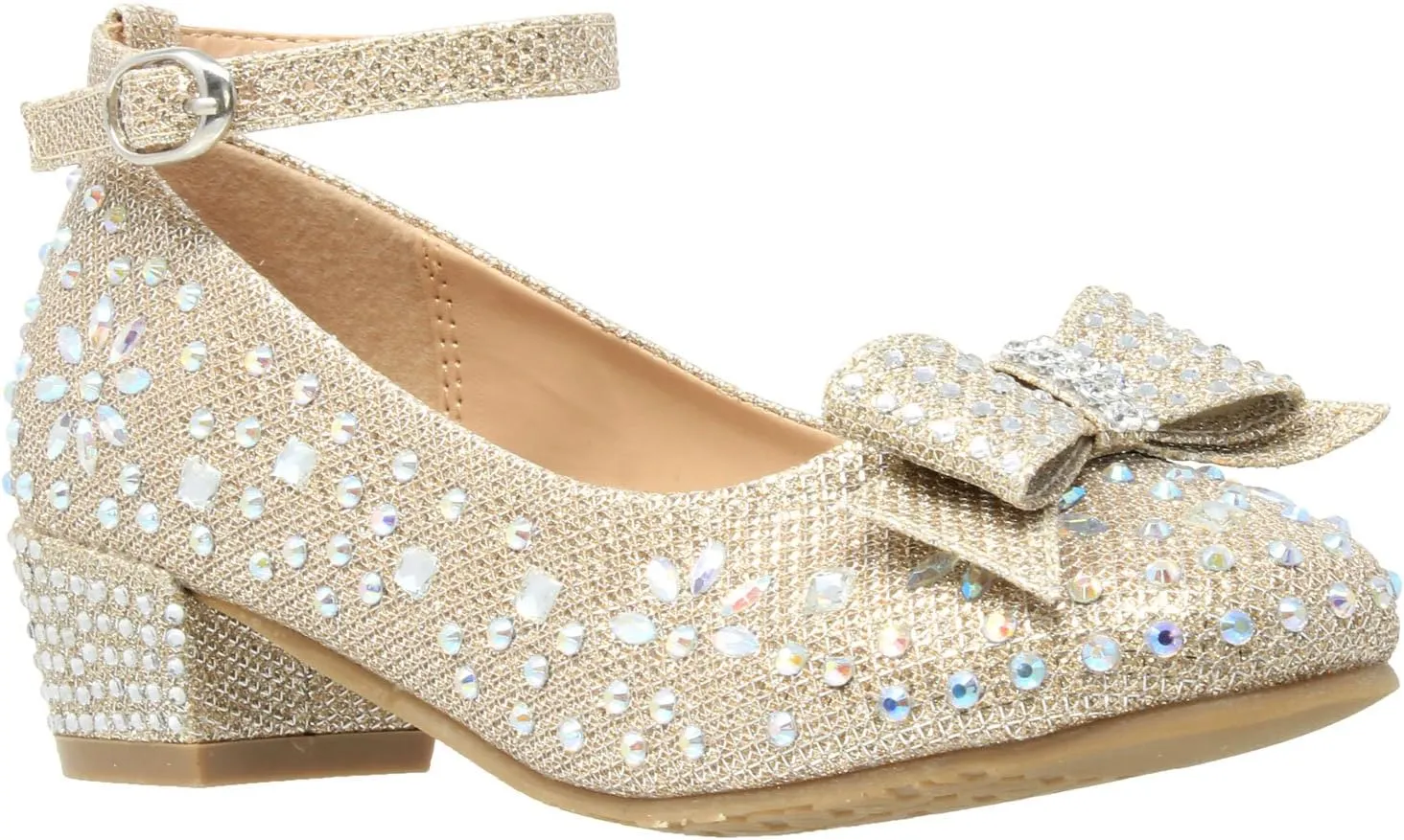SOBEYO Girl's Dress Shoes Glitter Rhinestone Bow Accent Mary Jane Kids Pumps