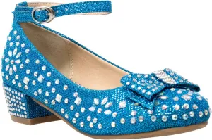 SOBEYO Girl's Dress Shoes Glitter Rhinestone Bow Accent Mary Jane Kids Pumps