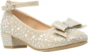 SOBEYO Girl's Dress Shoes Glitter Rhinestone Bow Accent Mary Jane Kids Pumps