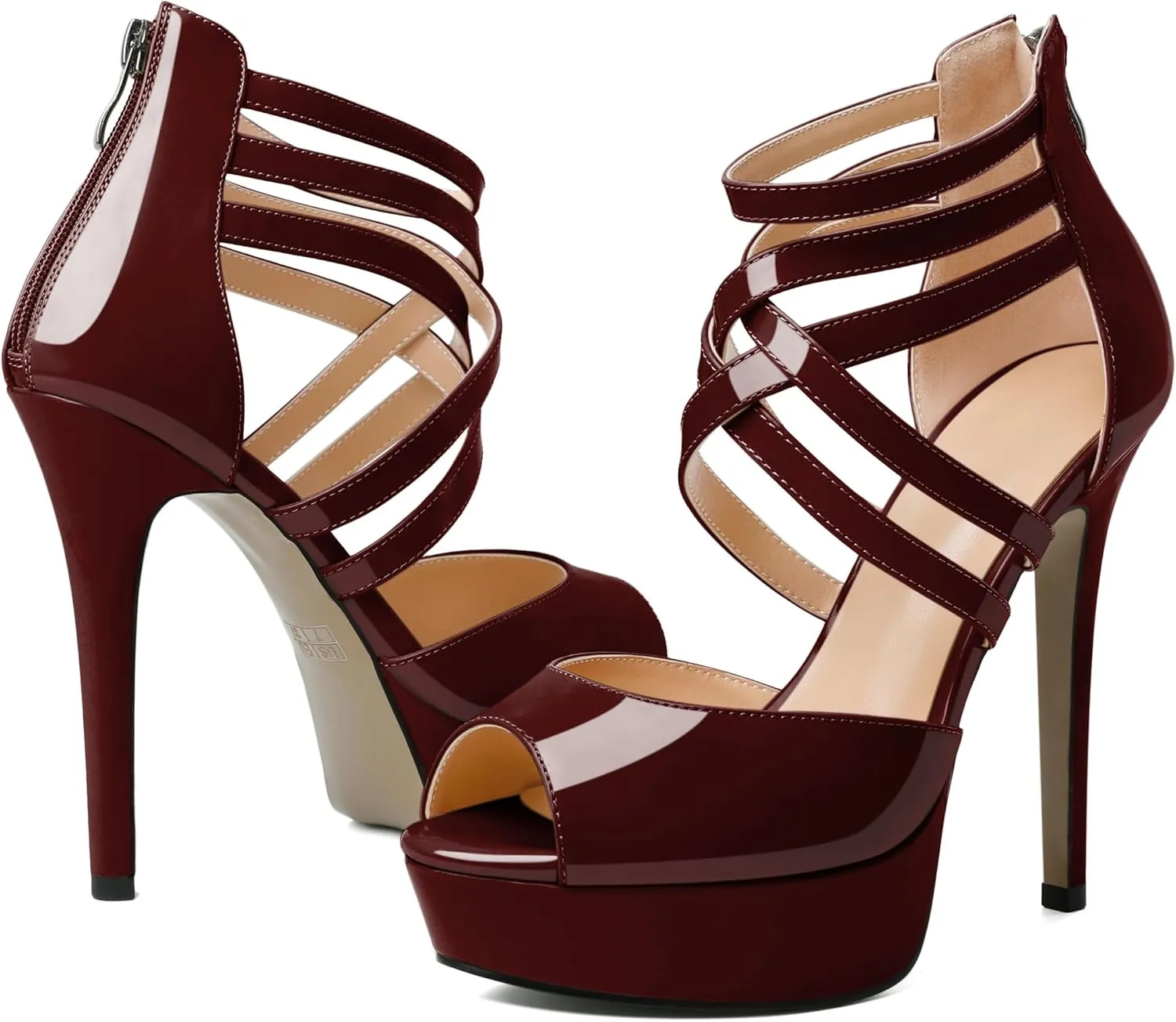 Soireelady Womens Platform Heels Ankle Strap High Heel Sandals Peep Toe Strappy Stiletto Heels Sexy Stripper Heeled Sandals 6 Inches