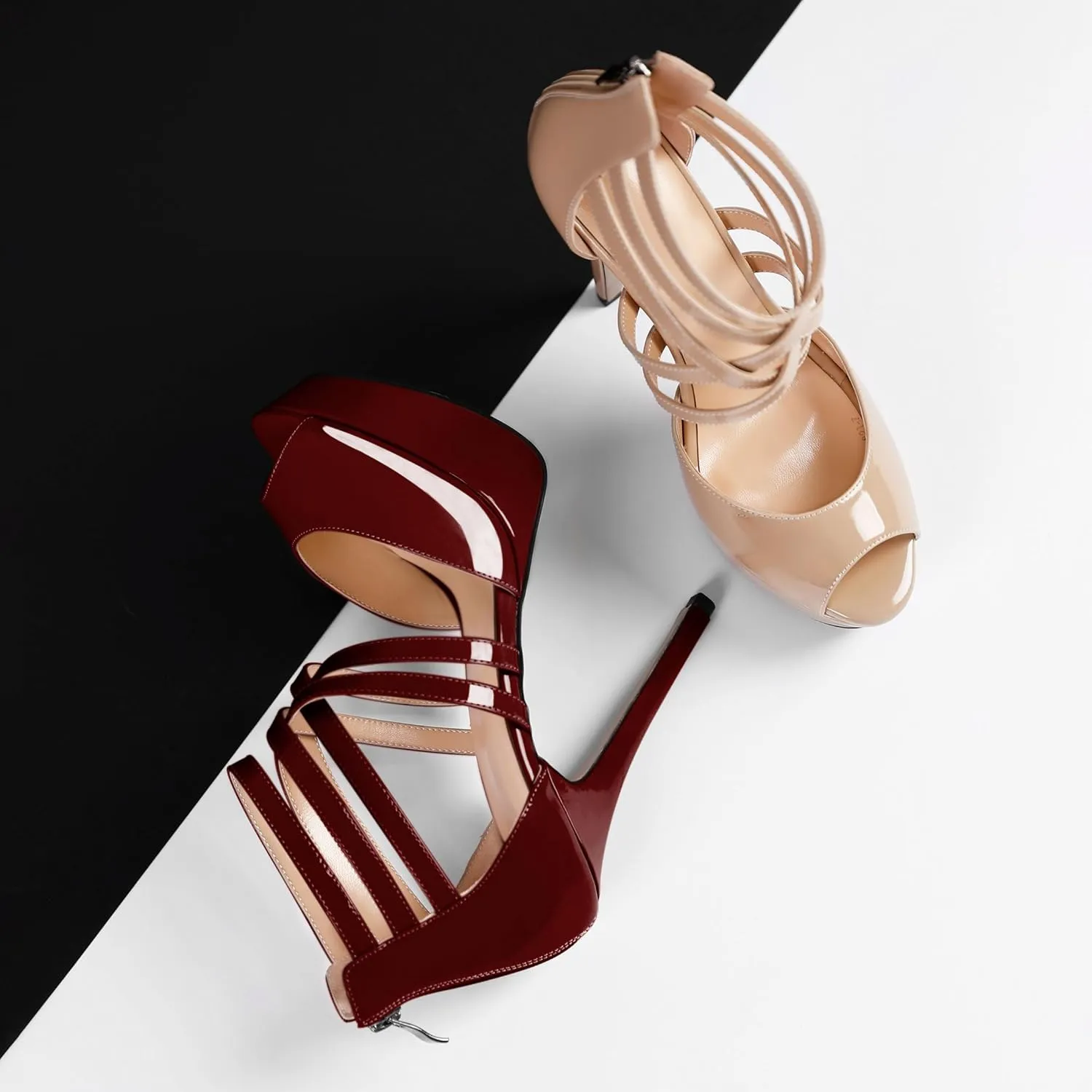 Soireelady Womens Platform Heels Ankle Strap High Heel Sandals Peep Toe Strappy Stiletto Heels Sexy Stripper Heeled Sandals 6 Inches