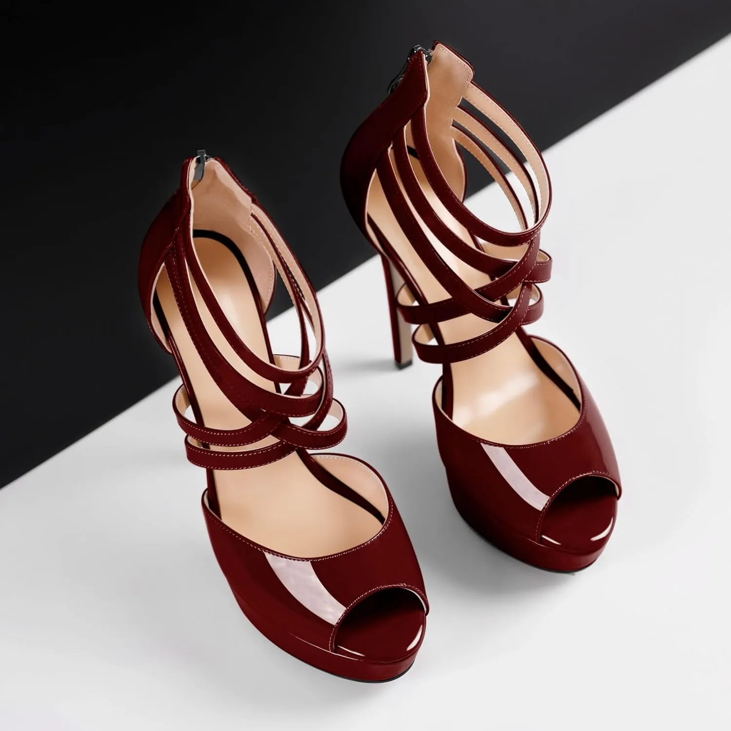 Soireelady Womens Platform Heels Ankle Strap High Heel Sandals Peep Toe Strappy Stiletto Heels Sexy Stripper Heeled Sandals 6 Inches