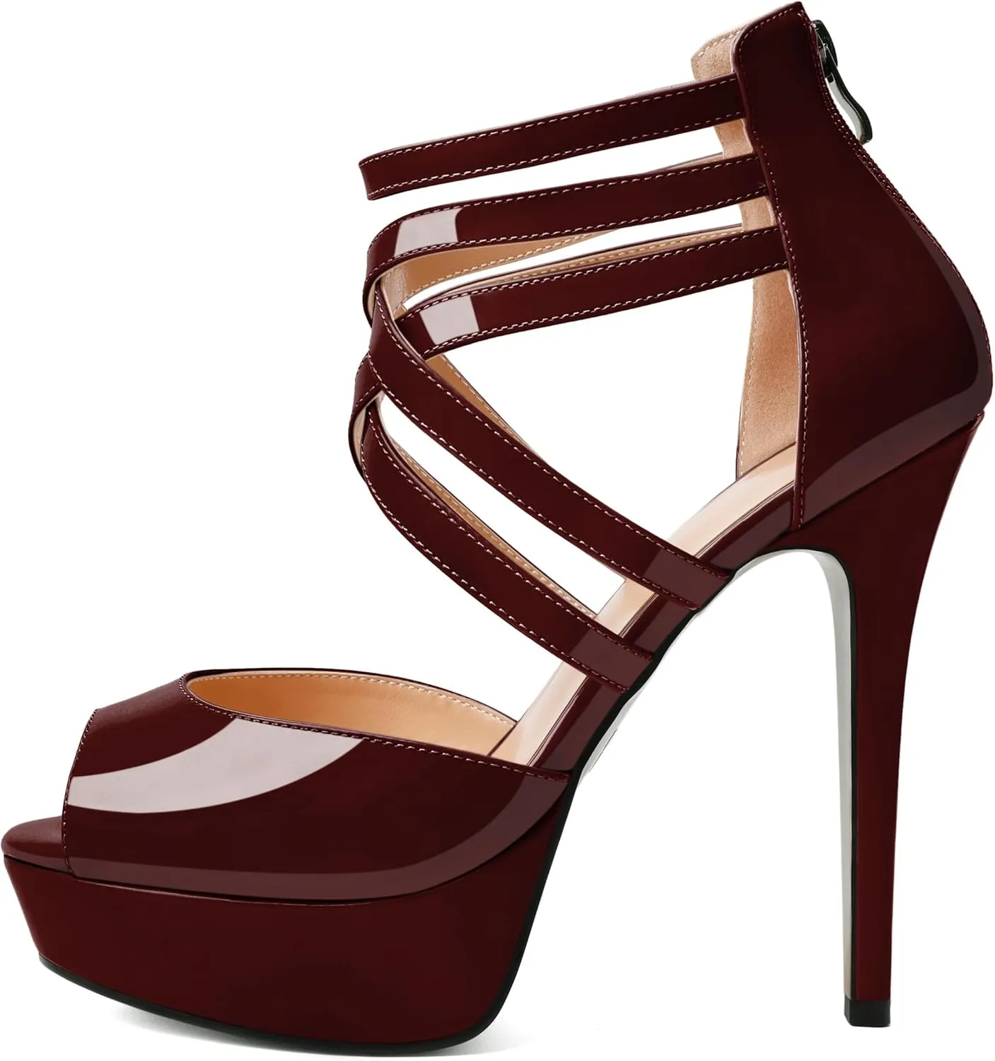 Soireelady Womens Platform Heels Ankle Strap High Heel Sandals Peep Toe Strappy Stiletto Heels Sexy Stripper Heeled Sandals 6 Inches