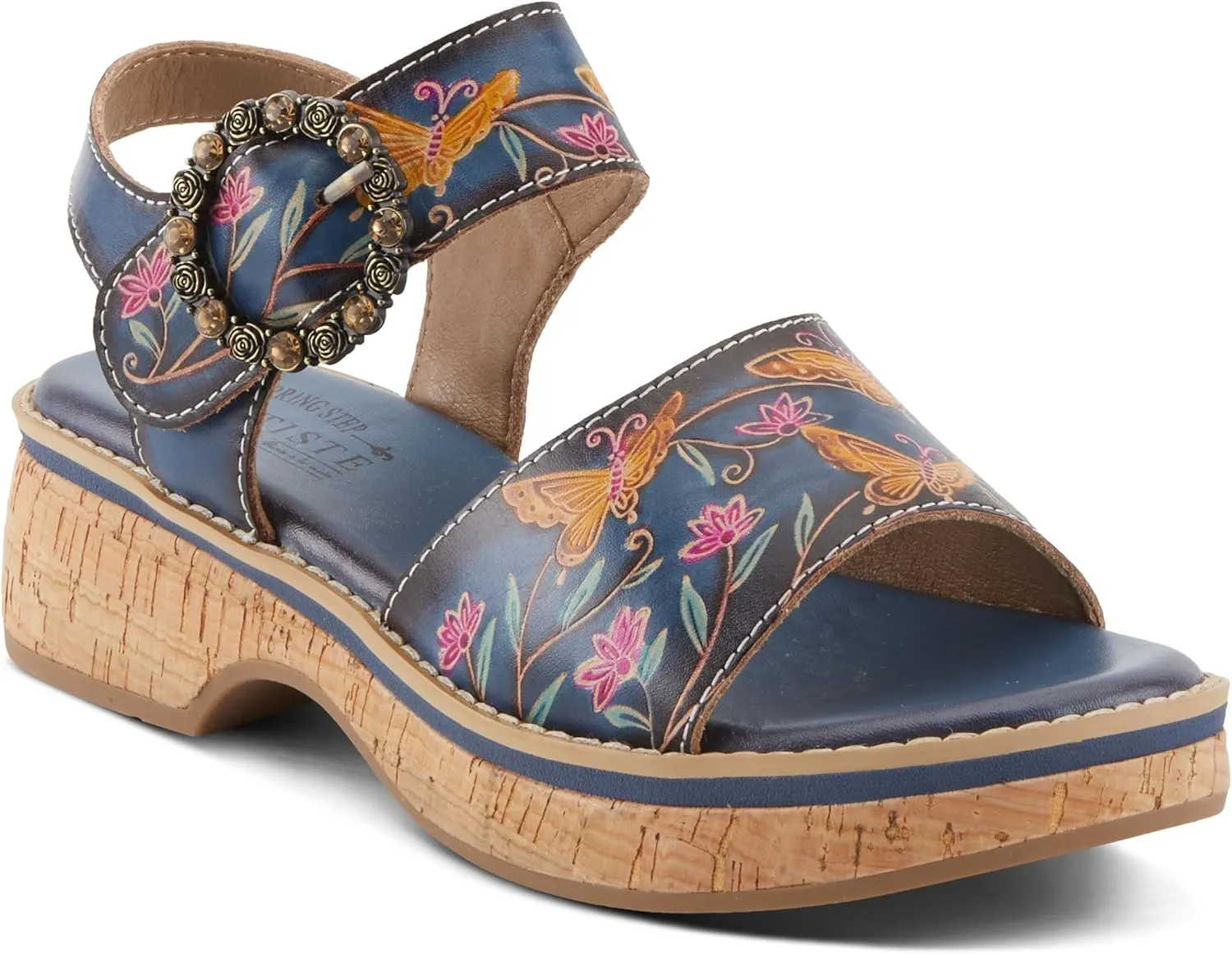 Spring Step L'Artiste Women's KENNA Hand-Painted Leather Sandals with Crystal Buckle