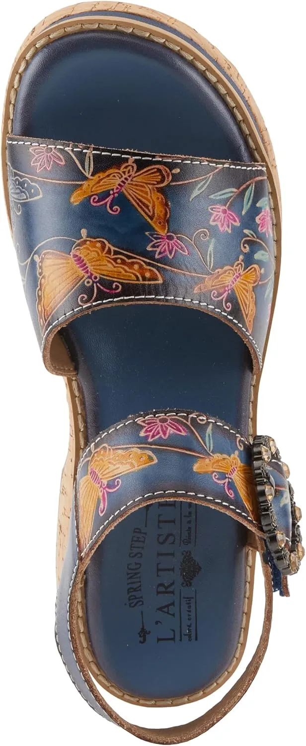 Spring Step L'Artiste Women's KENNA Hand-Painted Leather Sandals with Crystal Buckle