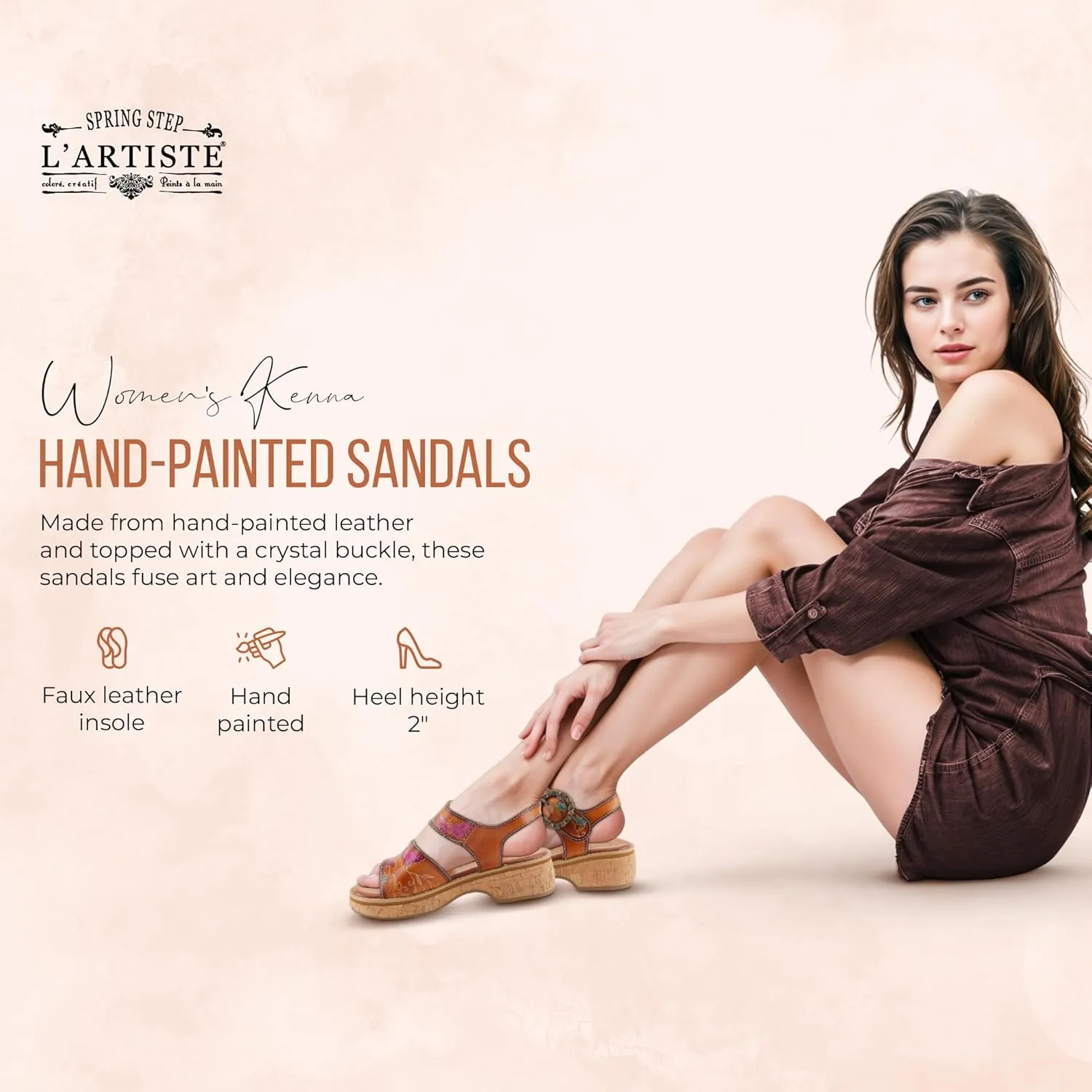 Spring Step L'Artiste Women's KENNA Hand-Painted Leather Sandals with Crystal Buckle