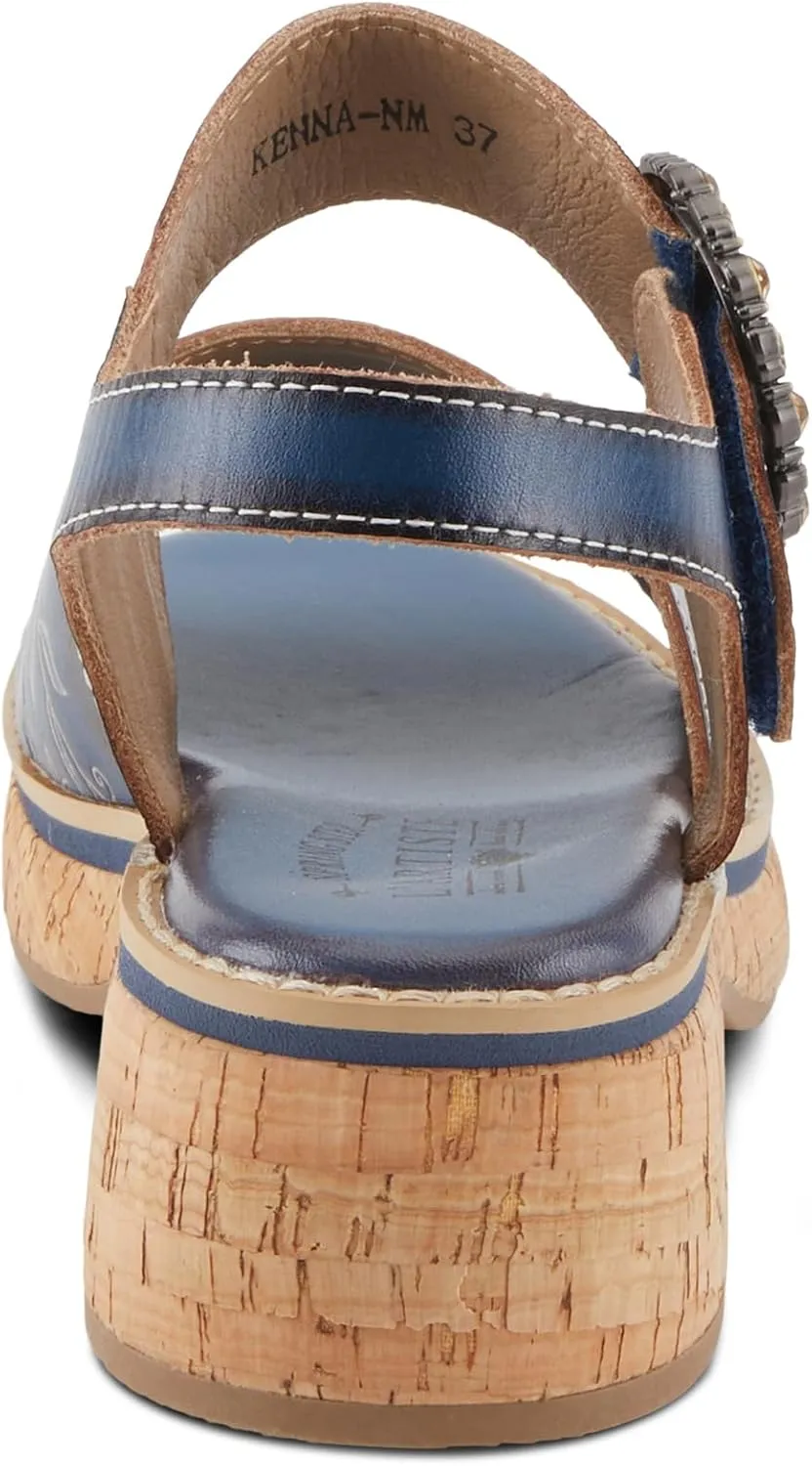 Spring Step L'Artiste Women's KENNA Hand-Painted Leather Sandals with Crystal Buckle