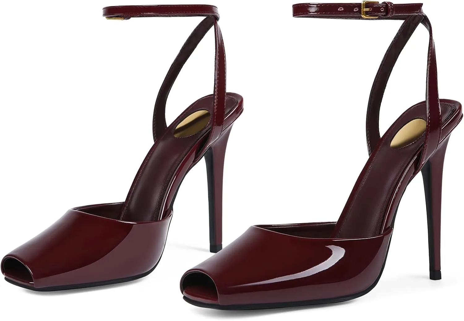 Square Open Toe Heeled Sandals for Women Patent Leather Stiletto High Heels Peep Toe Ankle Strap Backless Pumps Fashion Casual Dressy Party Shoes