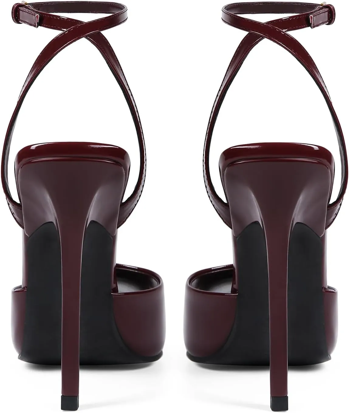 Square Open Toe Heeled Sandals for Women Patent Leather Stiletto High Heels Peep Toe Ankle Strap Backless Pumps Fashion Casual Dressy Party Shoes