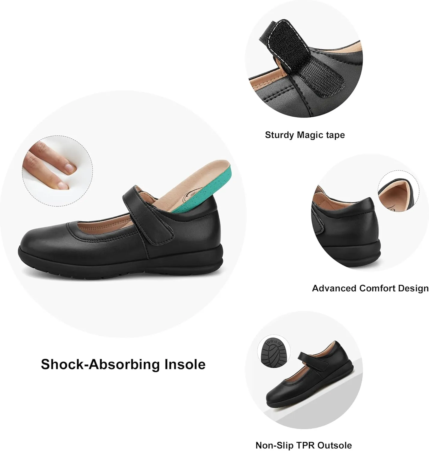 Stelle Girls School Shoes Black Mary Jane Flats Uniform Dress Shoes for Little/Big Kids