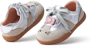 Storybook-Themed Kids Shoes, Girls' Casual Sneakers‌ with Soft Suede Leather, ‌Breathable Pigskin Lining & ‌Non-Slip Rubber Sole, ‌Hand-Stitched ‌Toddler Walking Shoes for 2-7 Years
