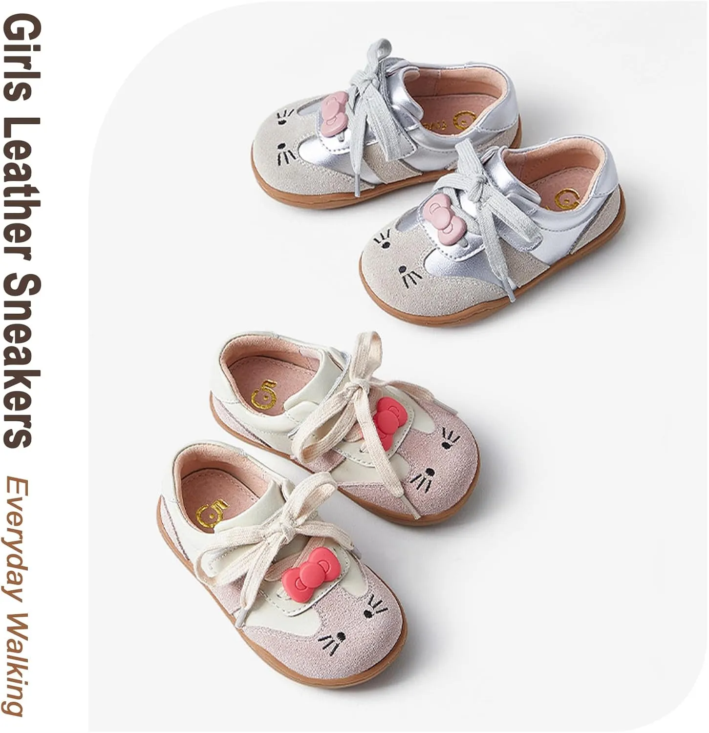 Storybook-Themed Kids Shoes, Girls' Casual Sneakers‌ with Soft Suede Leather, ‌Breathable Pigskin Lining & ‌Non-Slip Rubber Sole, ‌Hand-Stitched ‌Toddler Walking Shoes for 2-7 Years