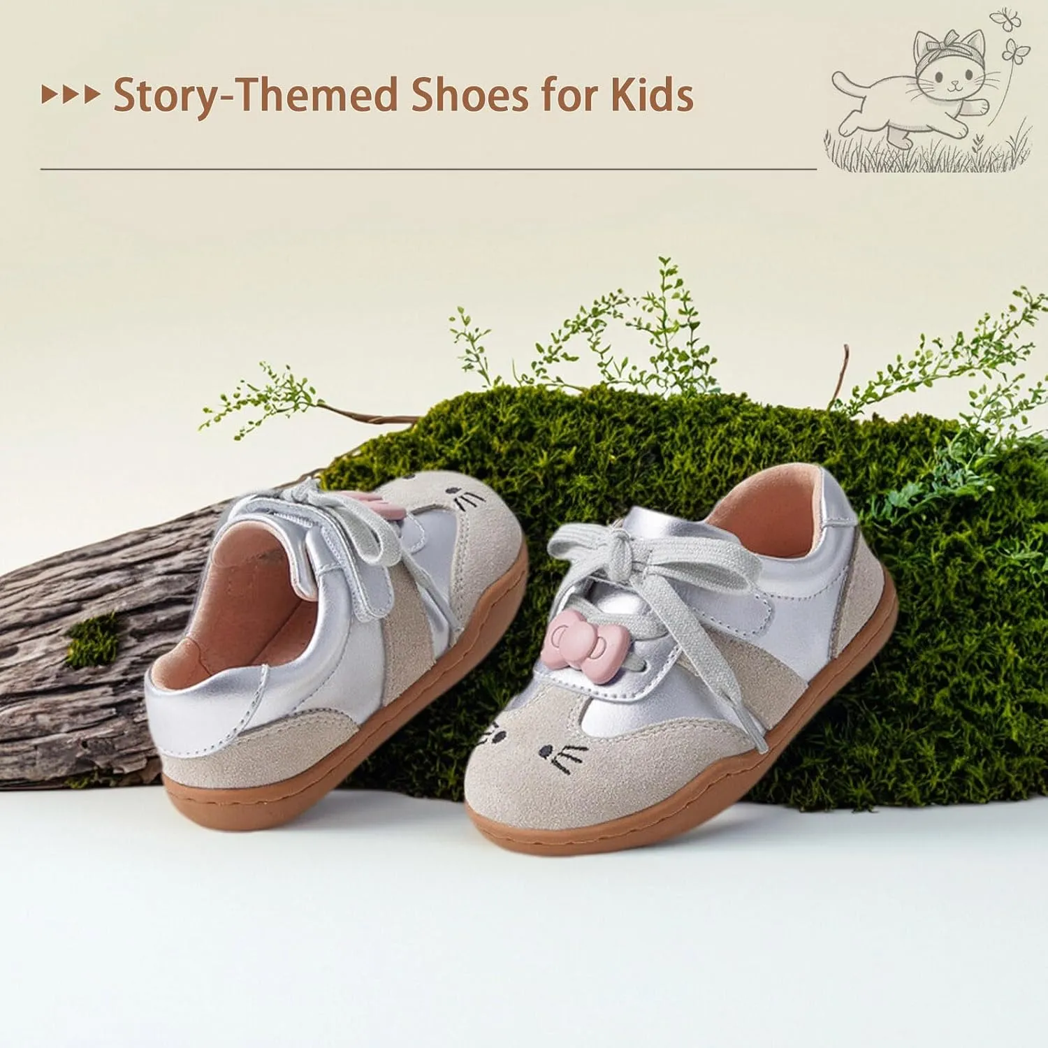 Storybook-Themed Kids Shoes, Girls' Casual Sneakers‌ with Soft Suede Leather, ‌Breathable Pigskin Lining & ‌Non-Slip Rubber Sole, ‌Hand-Stitched ‌Toddler Walking Shoes for 2-7 Years