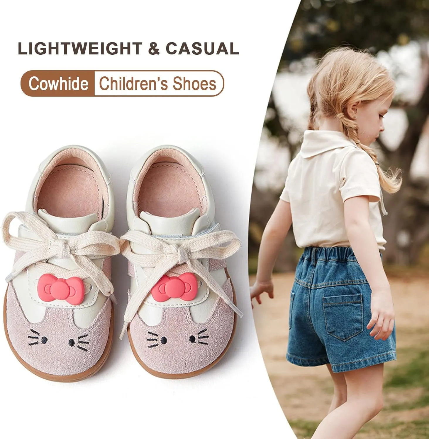 Storybook-Themed Kids Shoes, Girls' Casual Sneakers‌ with Soft Suede Leather, ‌Breathable Pigskin Lining & ‌Non-Slip Rubber Sole, ‌Hand-Stitched ‌Toddler Walking Shoes for 2-7 Years