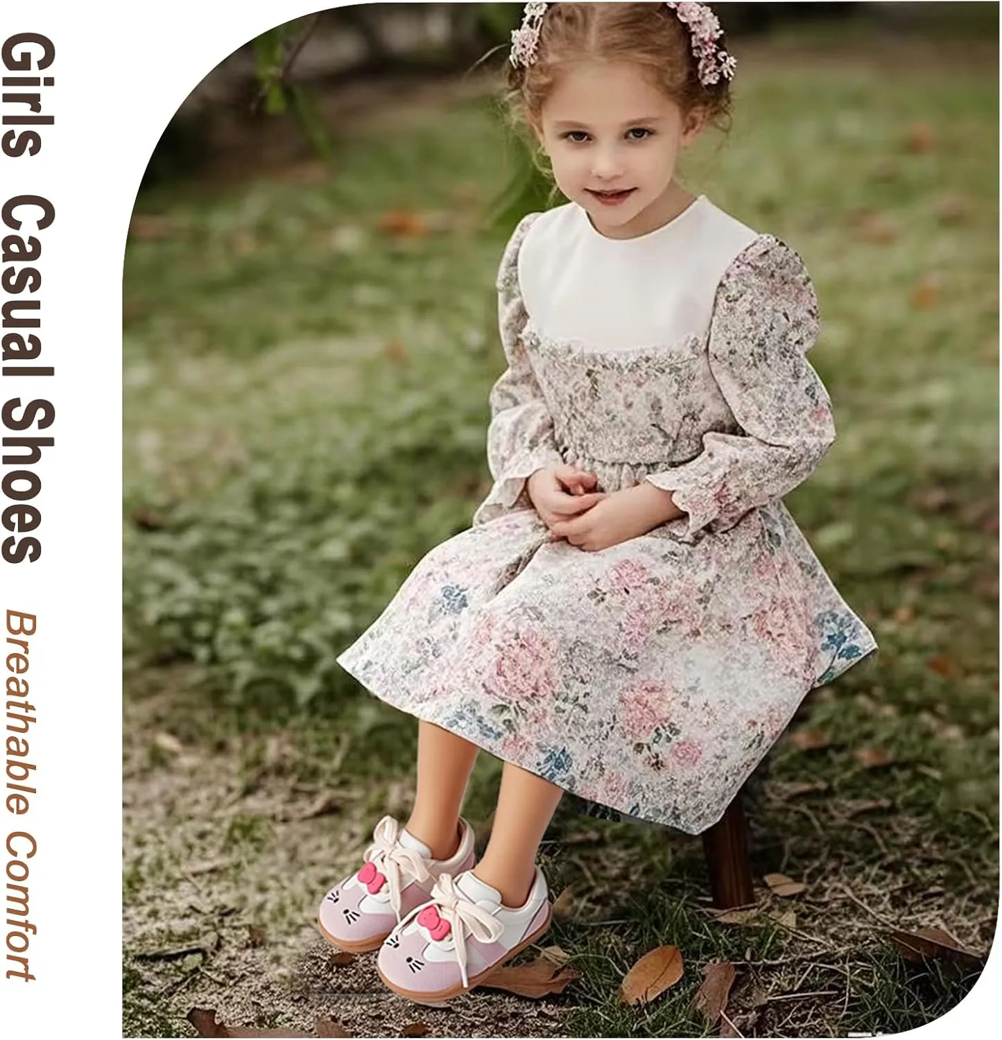 Storybook-Themed Kids Shoes, Girls' Casual Sneakers‌ with Soft Suede Leather, ‌Breathable Pigskin Lining & ‌Non-Slip Rubber Sole, ‌Hand-Stitched ‌Toddler Walking Shoes for 2-7 Years