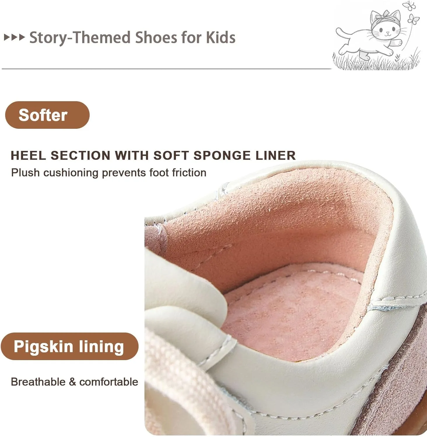 Storybook-Themed Kids Shoes, Girls' Casual Sneakers‌ with Soft Suede Leather, ‌Breathable Pigskin Lining & ‌Non-Slip Rubber Sole, ‌Hand-Stitched ‌Toddler Walking Shoes for 2-7 Years